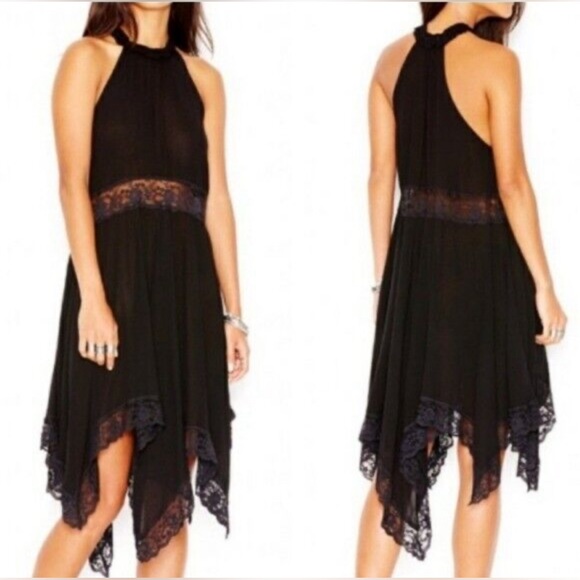 Intimately Free People XS Fairy Dress Lace Black Goth Handkerchief Style Mini - Picture 5 of 5